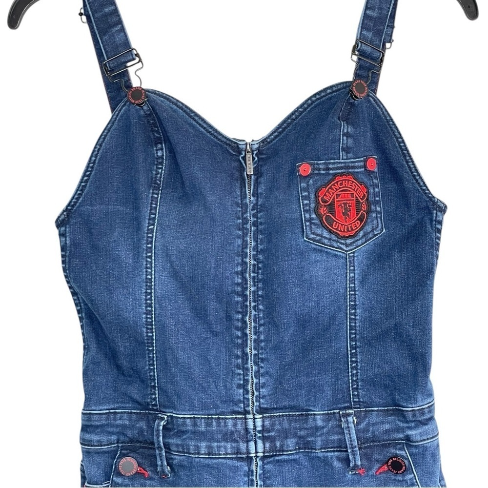 True Religion Women's X Manchester United Skinny Stretch Denim Overall Jumpsuit - Picture 7 of 15